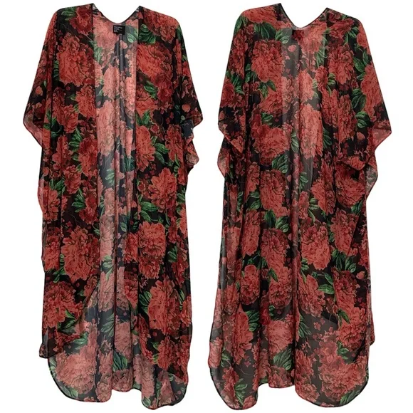Free Press Floral Print Sheer Duster Kimono One Size - Picture 1 of 5